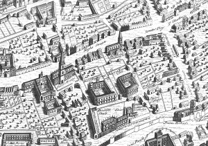 Detail from the Ralph Agas wall-map of Oxford (1588).
